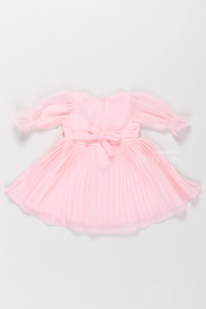 The Nesavu Girls Fancy Frock Girls Light Pink Georgette Frock with Balloon Sleeves and Embroidered Neckline in frock new style Nesavu Nesavu Girls Pink Georgette Frock Embroidered Neckline Balloon Sleeves frock new style
