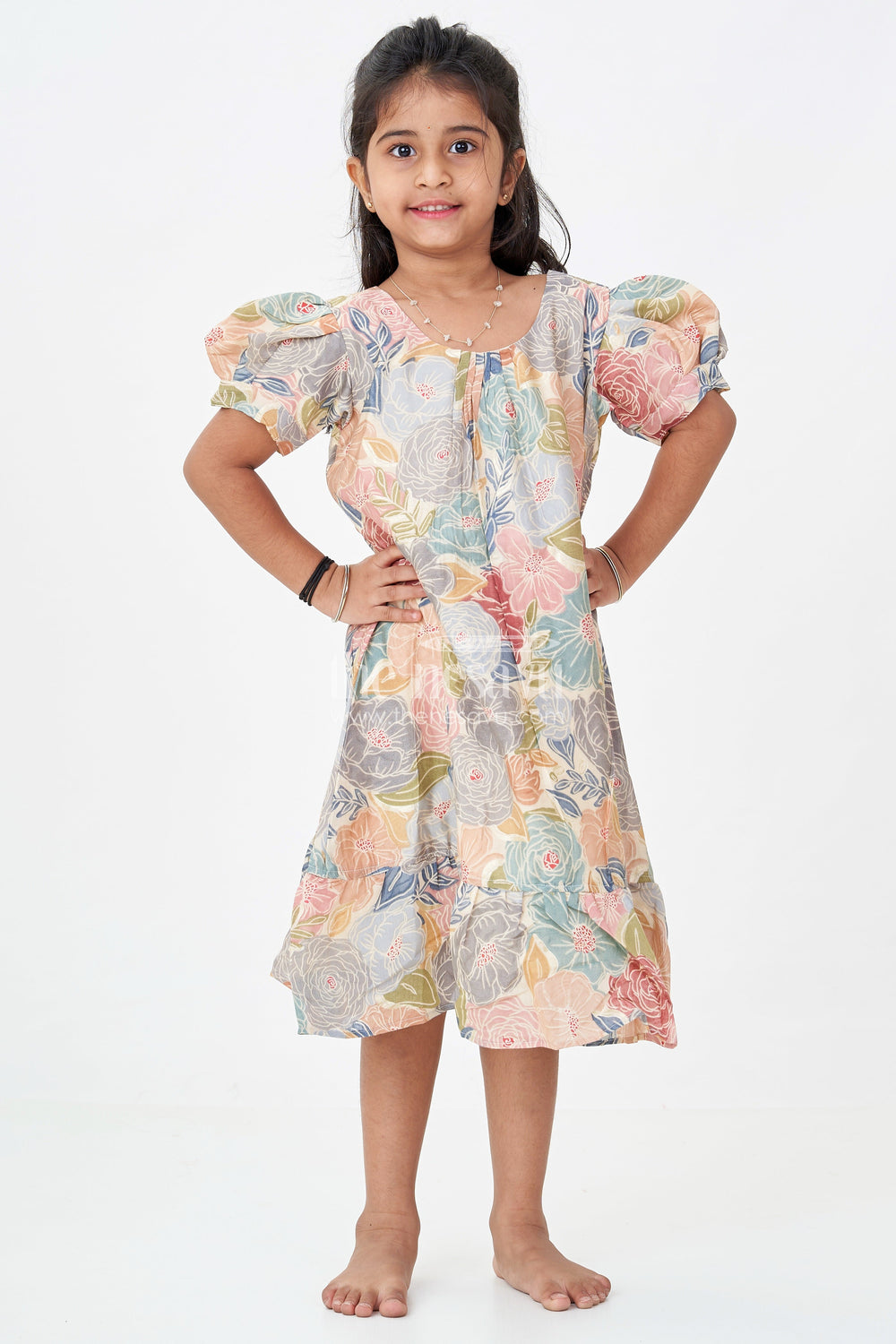 The Nesavu Girls Fancy Frock Girls Long Frock Models Latest in Moadal Silk with Bold Floral Print and Flowy Ruffle Hem Nesavu Nesavu Girls Long Frock Models Latest Moadal Silk Floral Digital Print Ruffle Hem