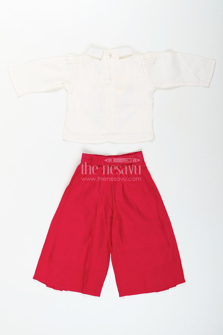 The Nesavu Girls Sharara / Plazo Set Girls magenta floral embroidery cotton top and palazzo set Nesavu Nesavu girls magenta floral embroidered cotton top with palazzo pants festive ethnic wear