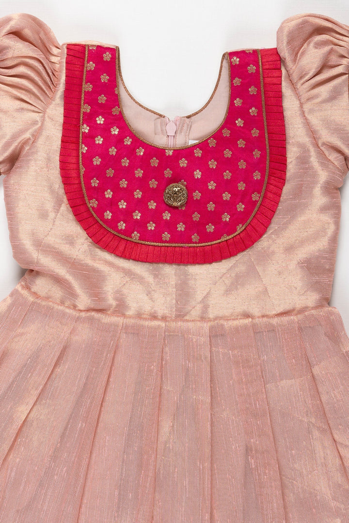 The Nesavu Silk Frock Girls Majestic Pink Pattu Silk Frock - Traditional Elegance with a Modern Twist Nesavu Buy Girls' Pink Pattu Silk Frocks Online | Festive & Party-Wear Ethnic Frocks | The Nesavu