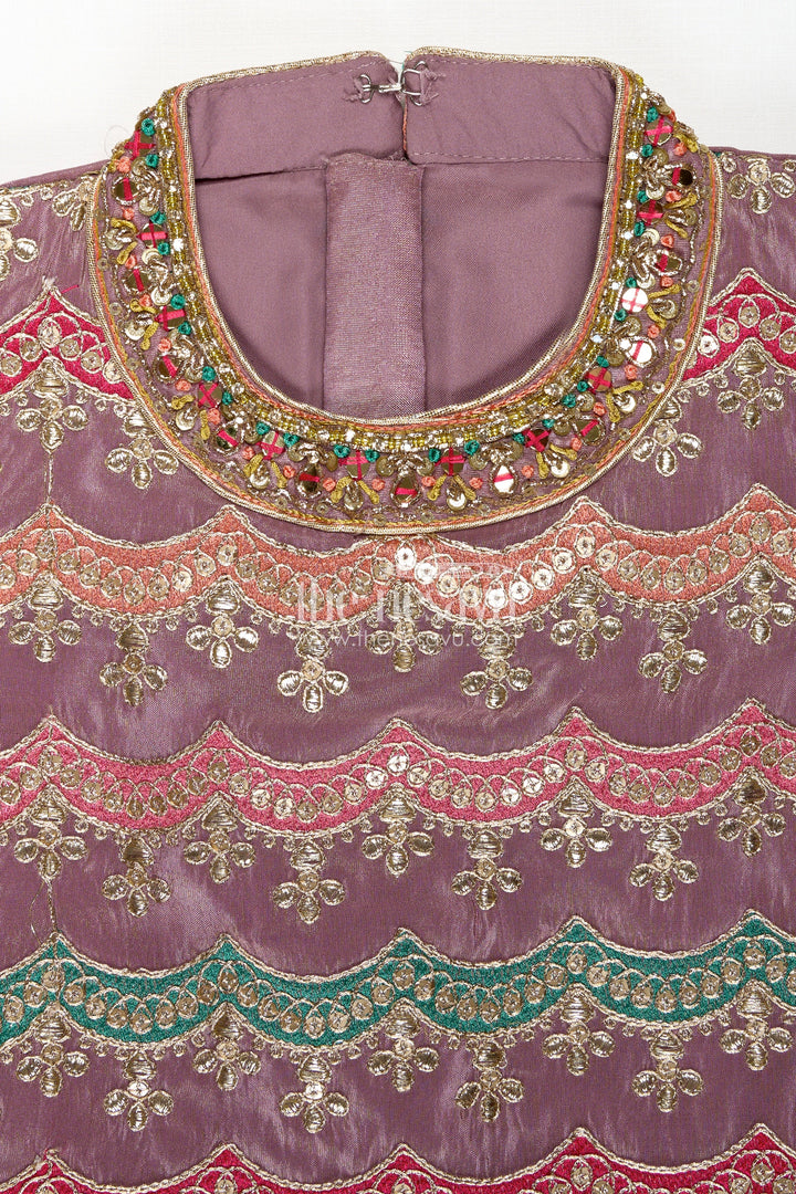 The Nesavu Girls Lehenga Choli Girls Marriage Function Dress in Tissue Fabric with Sequin Embroidery and Designer Multicolor Yoke Nesavu Girls Marriage Function Dress Tissue Sequin Embroidered Lehenga Choli Designer Yoke | The Nesavu