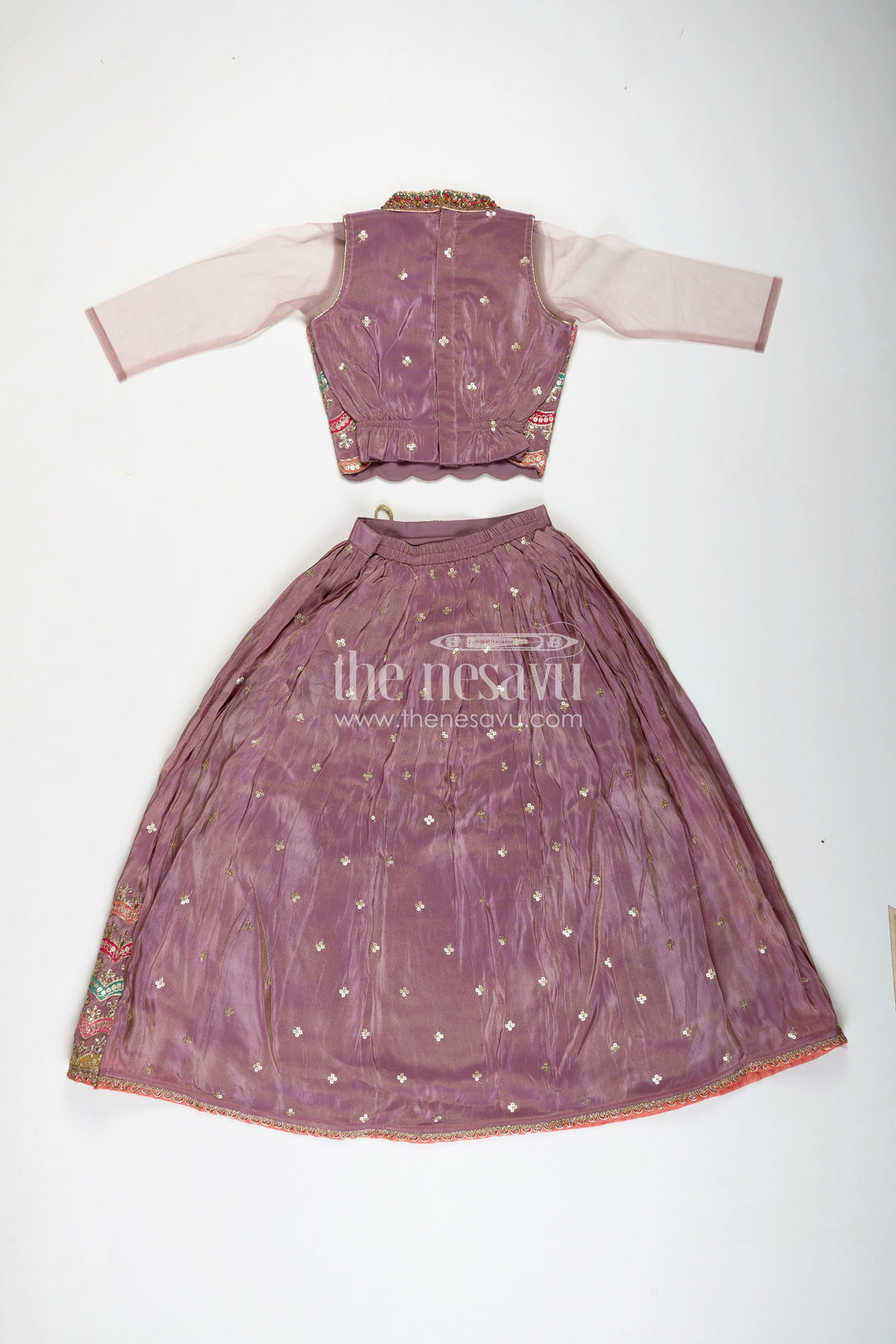 The Nesavu Girls Lehenga Choli Girls Marriage Function Dress in Tissue Fabric with Sequin Embroidery and Designer Multicolor Yoke Nesavu Girls Marriage Function Dress Tissue Sequin Embroidered Lehenga Choli Designer Yoke | The Nesavu
