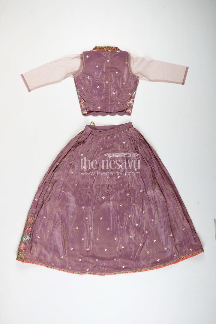 The Nesavu Girls Lehenga Choli Girls Marriage Function Dress in Tissue Fabric with Sequin Embroidery and Designer Multicolor Yoke Nesavu Girls Marriage Function Dress Tissue Sequin Embroidered Lehenga Choli Designer Yoke | The Nesavu