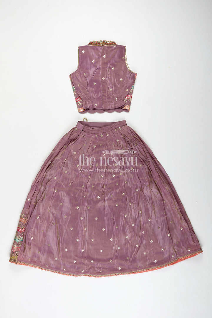 The Nesavu Girls Lehenga Choli Girls Marriage Function Dress in Tissue Fabric with Sequin Embroidery and Designer Multicolor Yoke Nesavu Girls Marriage Function Dress Tissue Sequin Embroidered Lehenga Choli Designer Yoke | The Nesavu