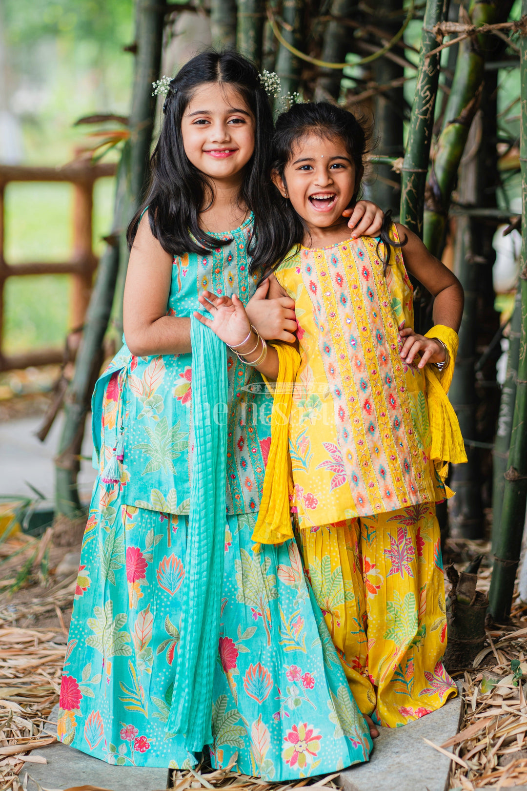 The Nesavu Girls Sharara / Plazo Set Girls Mint Green Sharara Plazo Set with Floral Print and Tassel Detailing Nesavu Nesavu Mint Green Sharara Plazo Set Floral Print Embroidery Girls