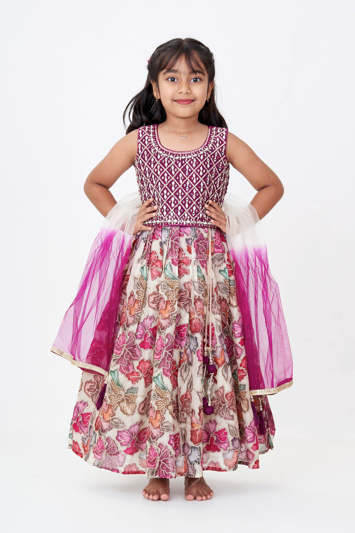 The Nesavu Girls Lehenga Choli Girls Mirror Work Choli with Digital Printed Georgette Skirt for Stylish Festive Look Nesavu Nesavu Girls Mirror Work Choli Digital Printed Georgette Skirt Festive Wedding Wear