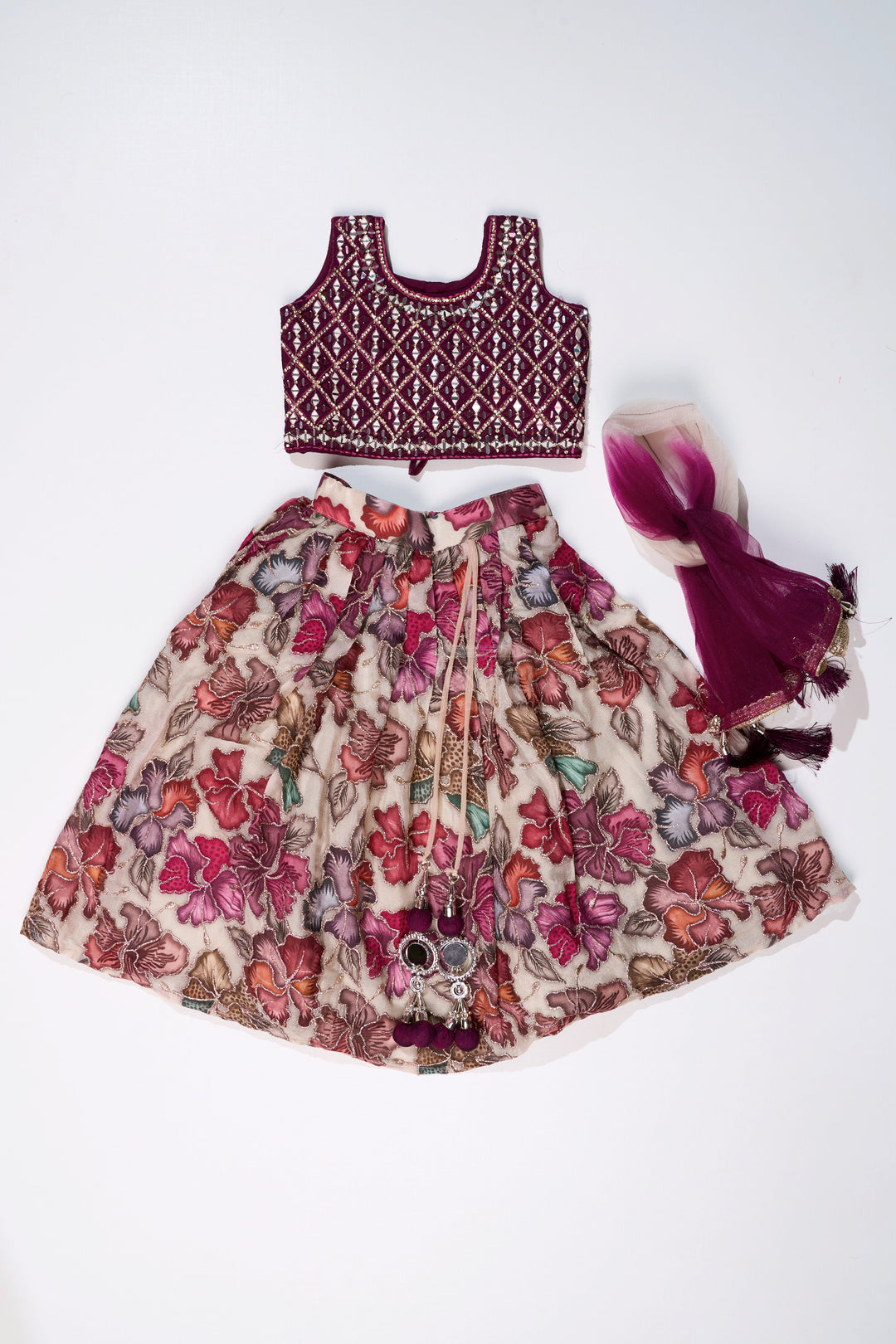 The Nesavu Girls Lehenga Choli Girls Mirror Work Choli with Digital Printed Georgette Skirt for Stylish Festive Look Nesavu Nesavu Girls Mirror Work Choli Digital Printed Georgette Skirt Festive Wedding Wear