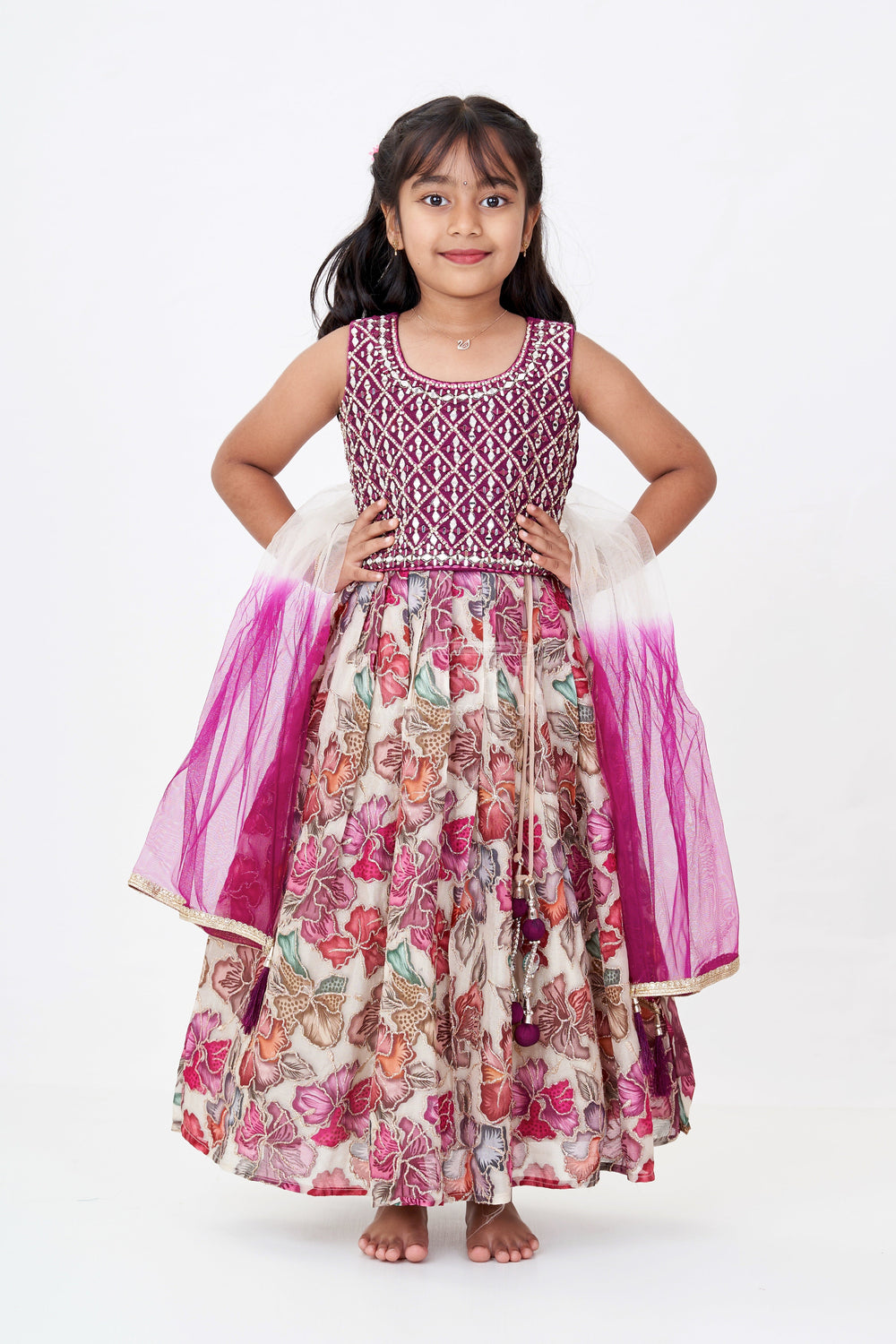 The Nesavu Girls Lehenga Choli Girls Mirror Work Choli with Digital Printed Georgette Skirt for Stylish Festive Look Nesavu Nesavu Girls Mirror Work Choli Digital Printed Georgette Skirt Festive Wedding Wear