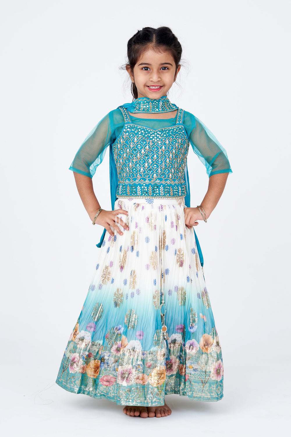 The Nesavu Girls Lehenga Choli Girls Mirror Work Lehenga Design with Embroidered Blouse and Georgette Skirt for Festive Wear Nesavu Nesavu Girls Mirror Work Lehenga Design Embroidered Blouse Georgette Skirt Weddings