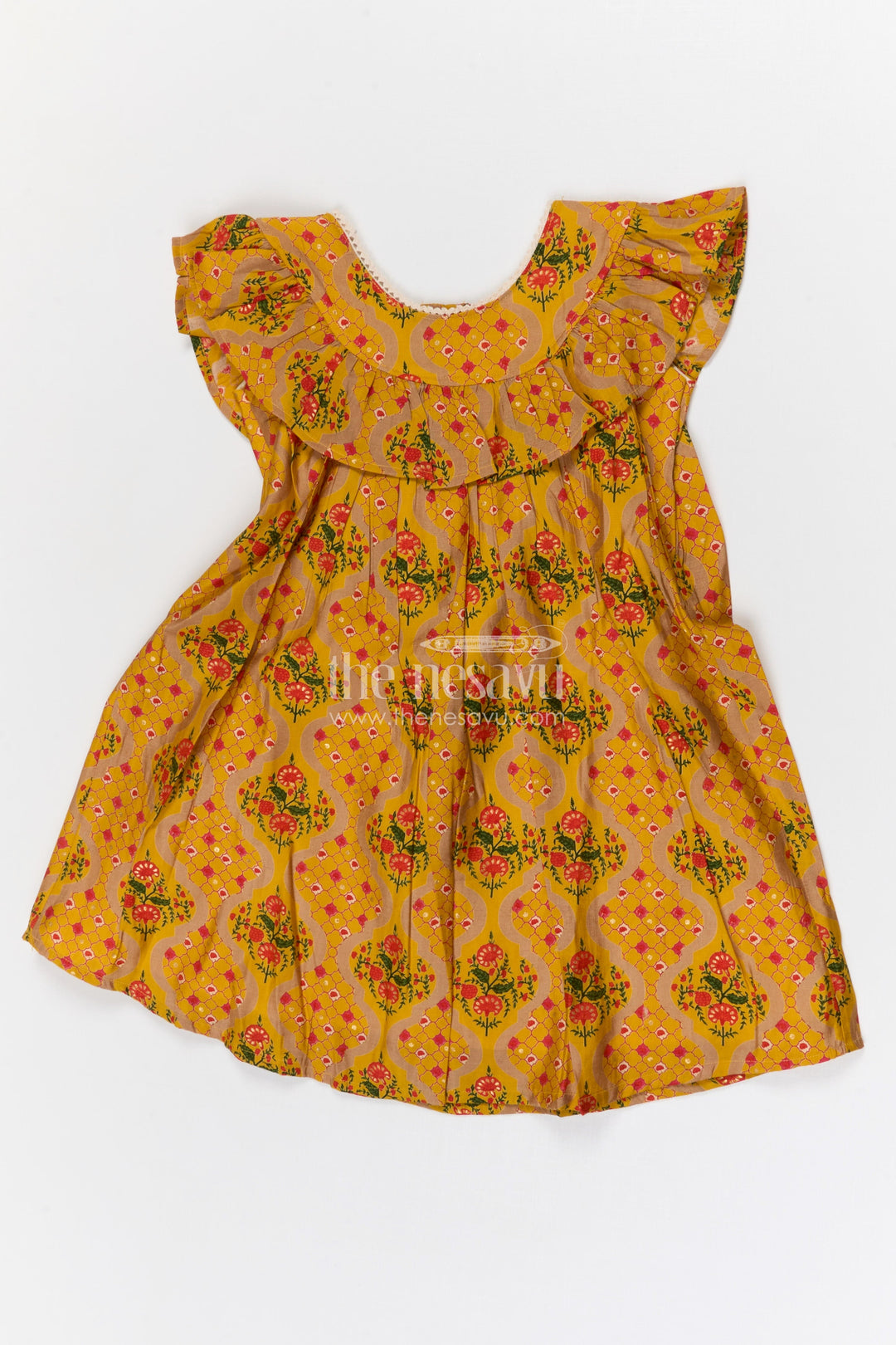 The Nesavu Girls Cotton Frock Girls Modal Silk Frock for Festive Outings and Parties Nesavu 18 (2Y) / Peach / Modal GFC2122A-18 Nesavu Girls Modal Silk Frock With Digital Print For Festive Outings Birthday Parties And Special Occasions