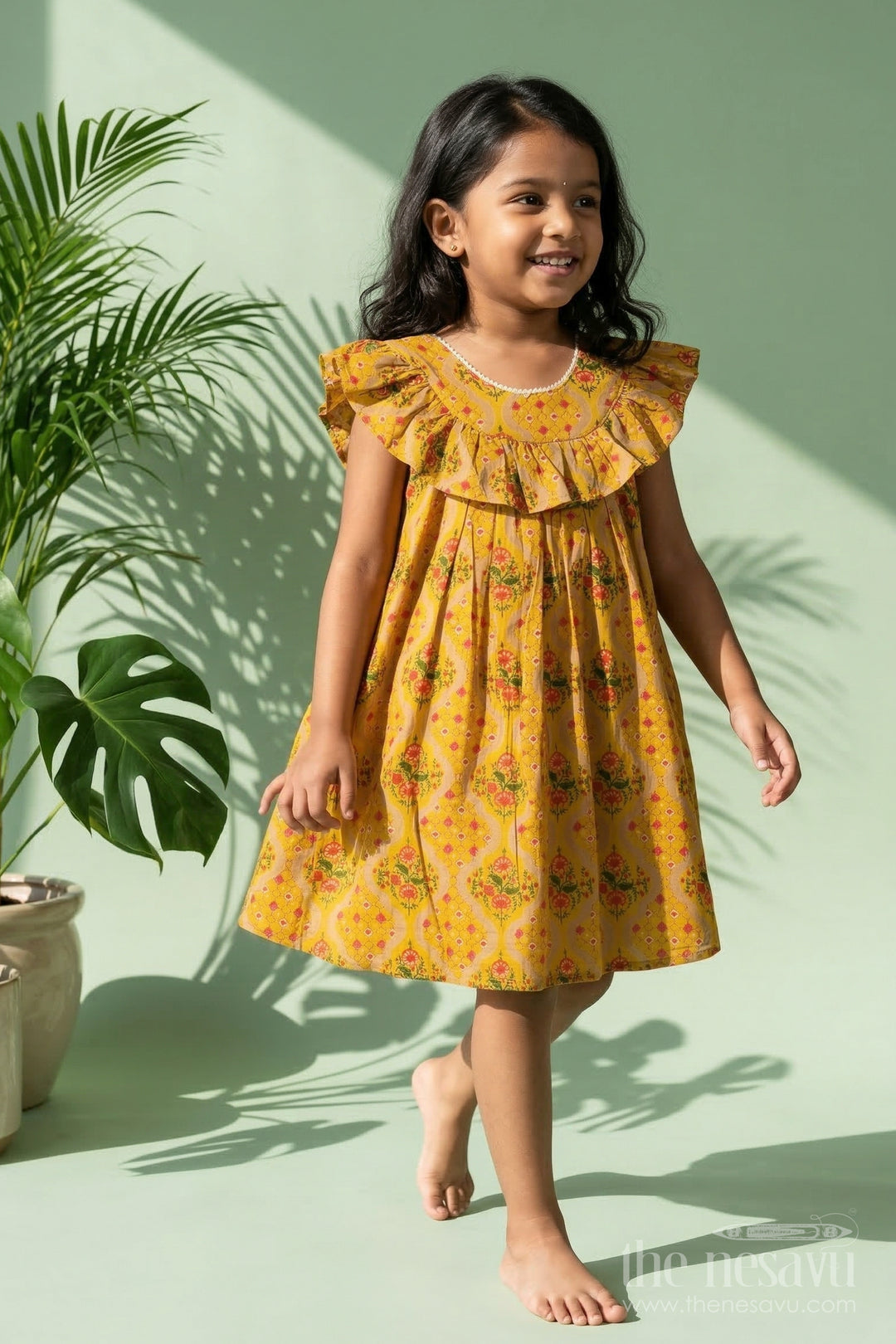 The Nesavu Girls Cotton Frock Girls Modal Silk Frock for Festive Outings and Parties Nesavu 18 (2Y) / Peach / Modal GFC2122A-18 Nesavu Girls Modal Silk Frock With Digital Print For Festive Outings Birthday Parties And Special Occasions