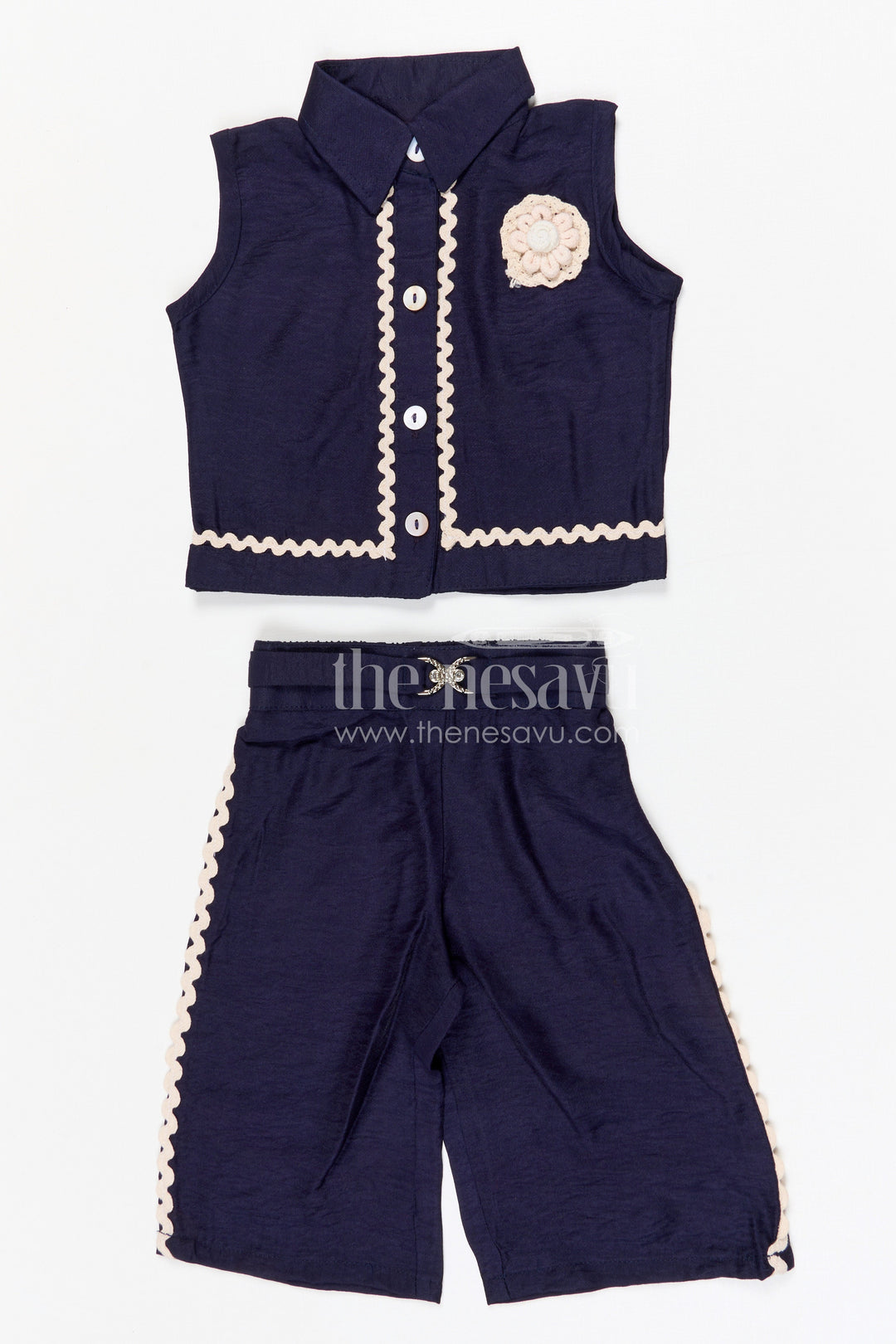 The Nesavu Girls Co-Ord Sets Girls Modern Bubble Crepe Co-ord Set for Stylish Outings and Everyday Comfort Nesavu 18 (2Y) / Blue / Bubble GCS018C-18 Nesavu girls bubble crepe co-ord set for stylish outings casual wear and kids summer fashion