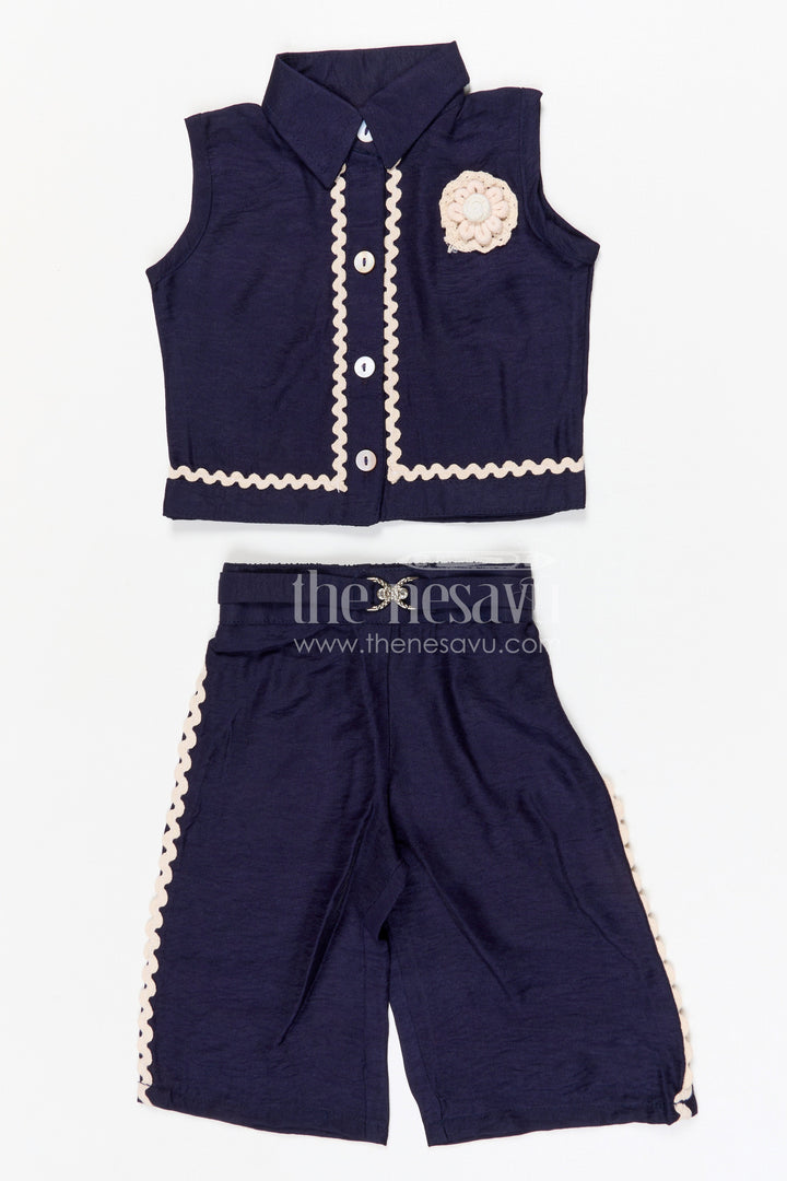 The Nesavu Girls Co-Ord Sets Girls Modern Bubble Crepe Co-ord Set for Stylish Outings and Everyday Comfort Nesavu 18 (2Y) / Blue / Bubble GCS018C-18 Nesavu girls bubble crepe co-ord set for stylish outings casual wear and kids summer fashion