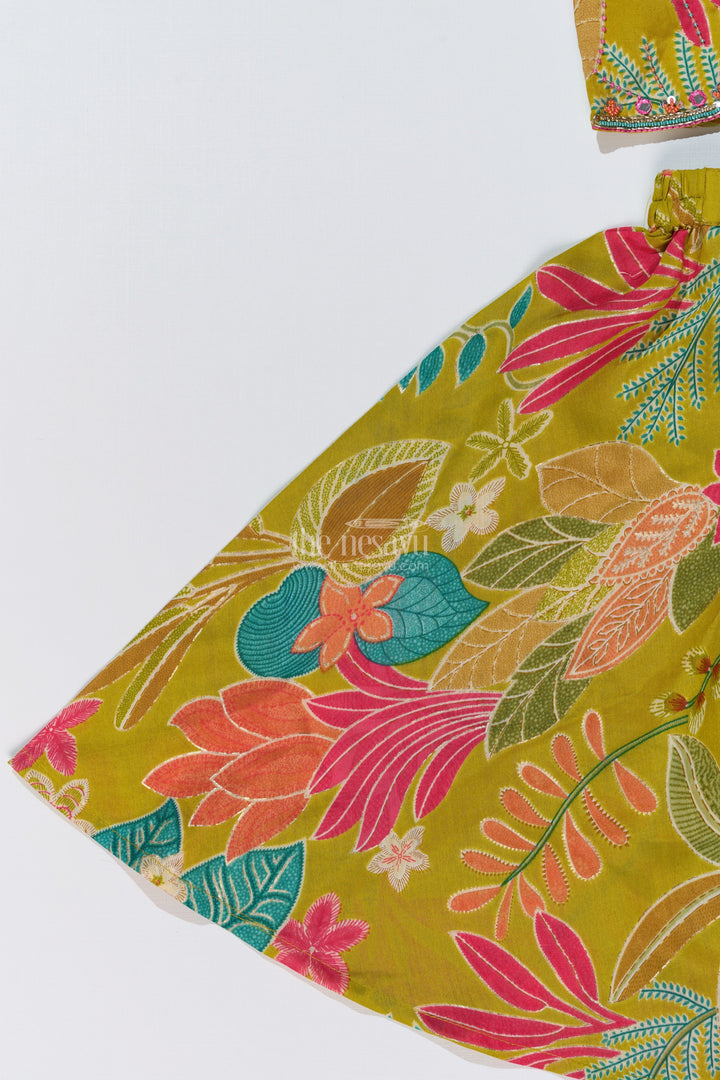 The Nesavu Girls Sharara / Plazo Set Girls Modern Classy Sharara Dress in Muslin Silk with Vibrant Digital Floral Print Nesavu Nesavu Girls Modern Classy Sharara Dress Digital Floral Print Muslin Silk