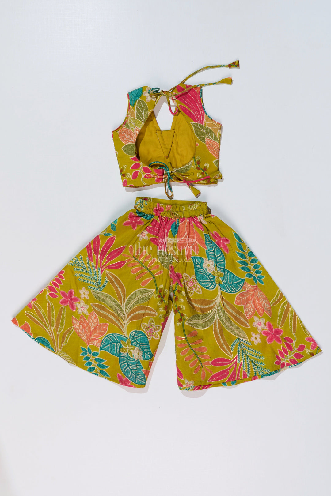 The Nesavu Girls Sharara / Plazo Set Girls Modern Classy Sharara Dress in Muslin Silk with Vibrant Digital Floral Print Nesavu Nesavu Girls Modern Classy Sharara Dress Digital Floral Print Muslin Silk
