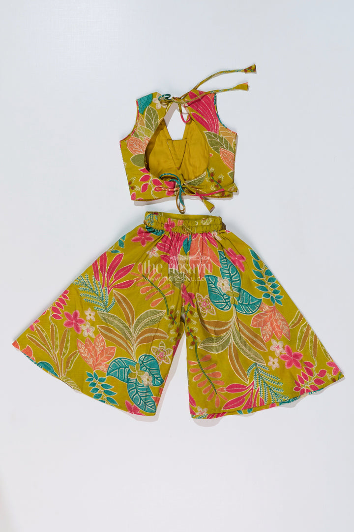 The Nesavu Girls Sharara / Plazo Set Girls Modern Classy Sharara Dress in Muslin Silk with Vibrant Digital Floral Print Nesavu Nesavu Girls Modern Classy Sharara Dress Digital Floral Print Muslin Silk