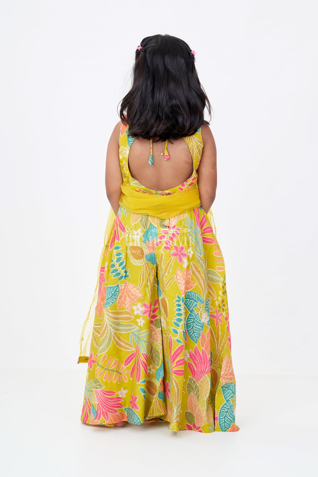 The Nesavu Girls Sharara / Plazo Set Girls Modern Classy Sharara Dress in Muslin Silk with Vibrant Digital Floral Print Nesavu Nesavu Girls Modern Classy Sharara Dress Digital Floral Print Muslin Silk