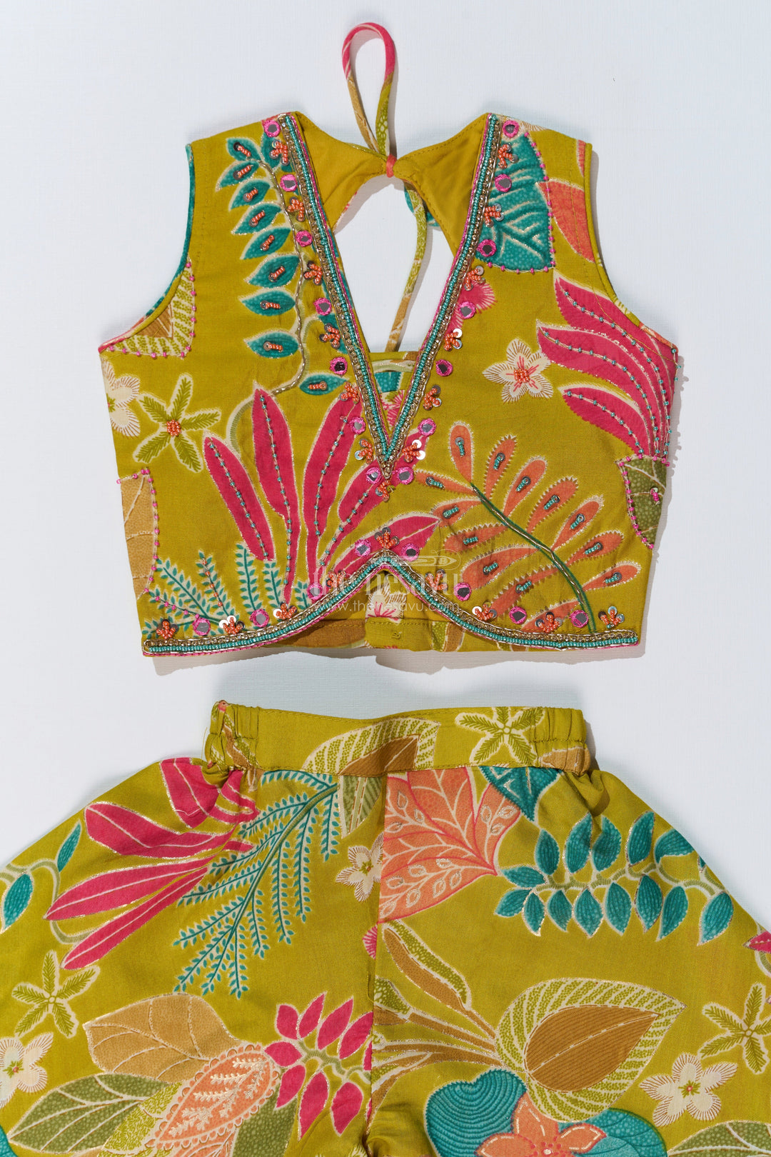 The Nesavu Girls Sharara / Plazo Set Girls Modern Classy Sharara Dress in Muslin Silk with Vibrant Digital Floral Print Nesavu Nesavu Girls Modern Classy Sharara Dress Digital Floral Print Muslin Silk