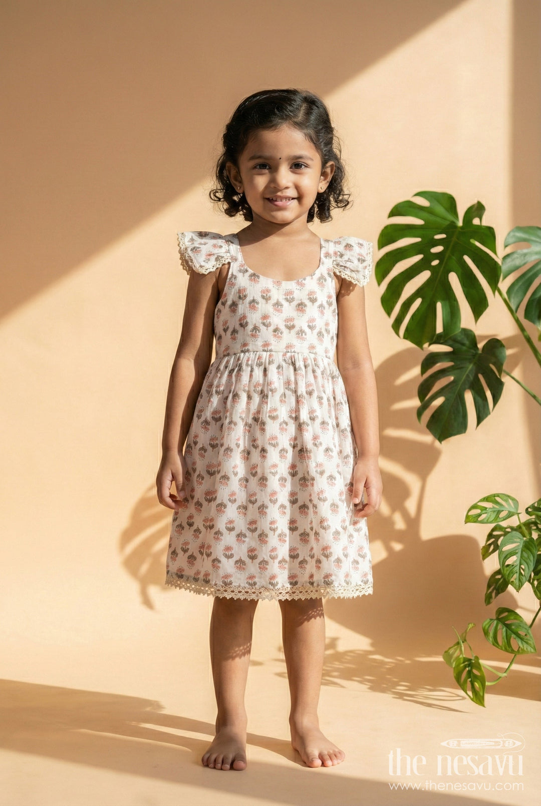 The Nesavu Girls Cotton Frock Girls Multicolor Cotton Frock with Strappy Sleeves for Summer Playdates Nesavu 16 (1Y) / Multicolor GFC2054A-16 Nesavu multicolor floral cotton frock for girls with ruffle straps – perfect for garden parties and play