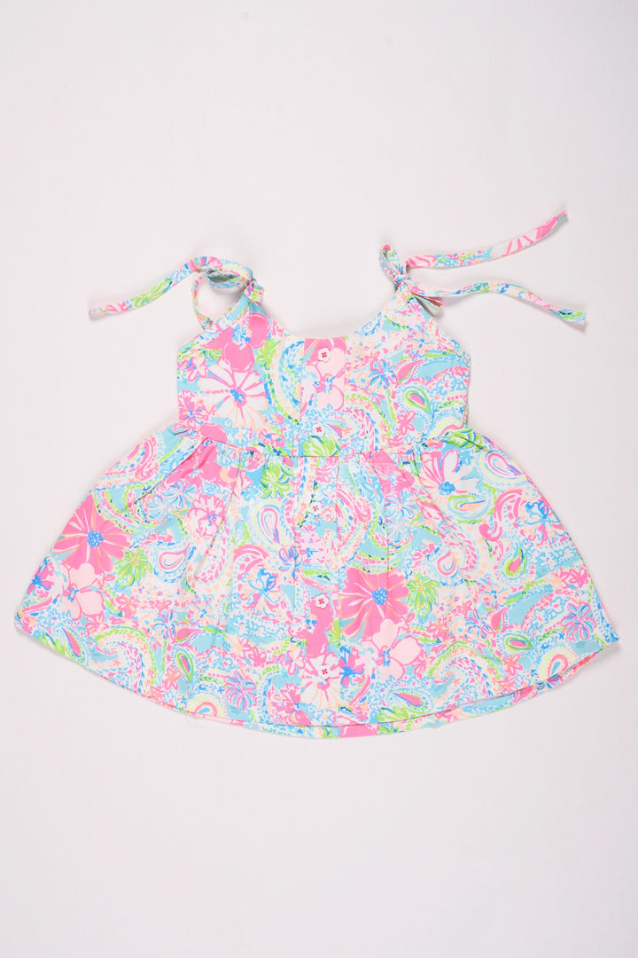 The Nesavu Baby Cotton Frocks Girls Multicolor Cotton Sundress with Paisley Print and Adjustable Straps for Casual Summer Days Nesavu 14 (6M) / Multicolor BFJ644B-14 Nesavu Girls Paisley Print Cotton Sundress Multicolor Adjustable Tie Straps Summer