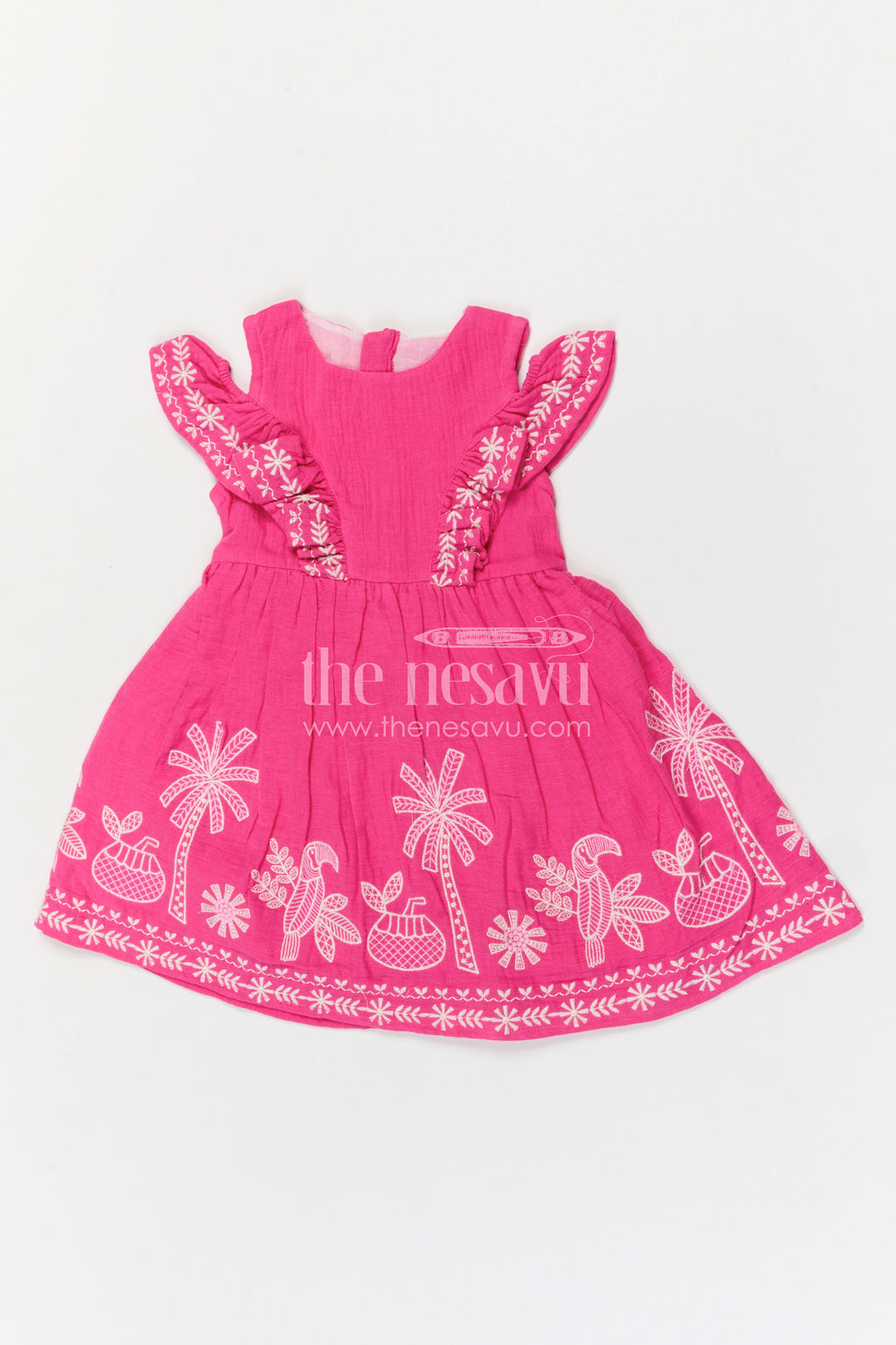 The Nesavu Girls Cotton Frock Girls Muslin Cotton Embroidered Frock for Festive Celebrations and Birthday Parties Nesavu Nesavu Girls Muslin Cotton Embroidered Frock For Birthday Celebrations And Festive Outings