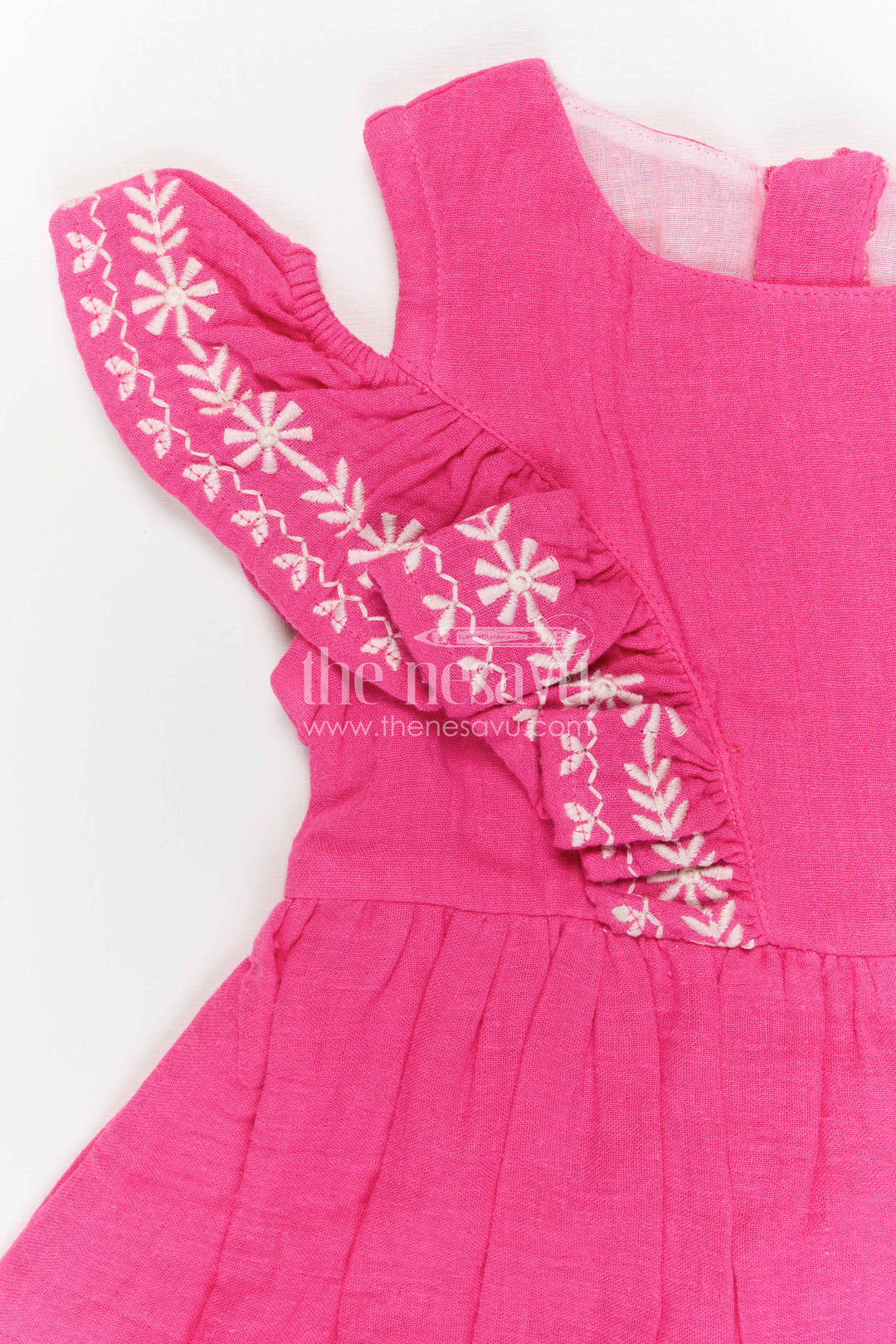 The Nesavu Girls Cotton Frock Girls Muslin Cotton Embroidered Frock for Festive Celebrations and Birthday Parties Nesavu Nesavu Girls Muslin Cotton Embroidered Frock For Birthday Celebrations And Festive Outings