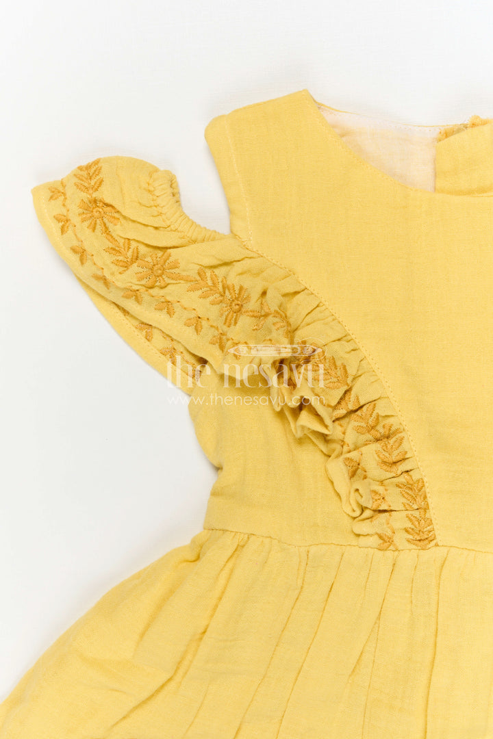 The Nesavu Girls Cotton Frock Girls Muslin Cotton Frock with Embroidered Border for Festive Gatherings and Family Occasions Nesavu Nesavu Girls Muslin Cotton Embroidered Frock For Festive Gatherings And Special Occasions