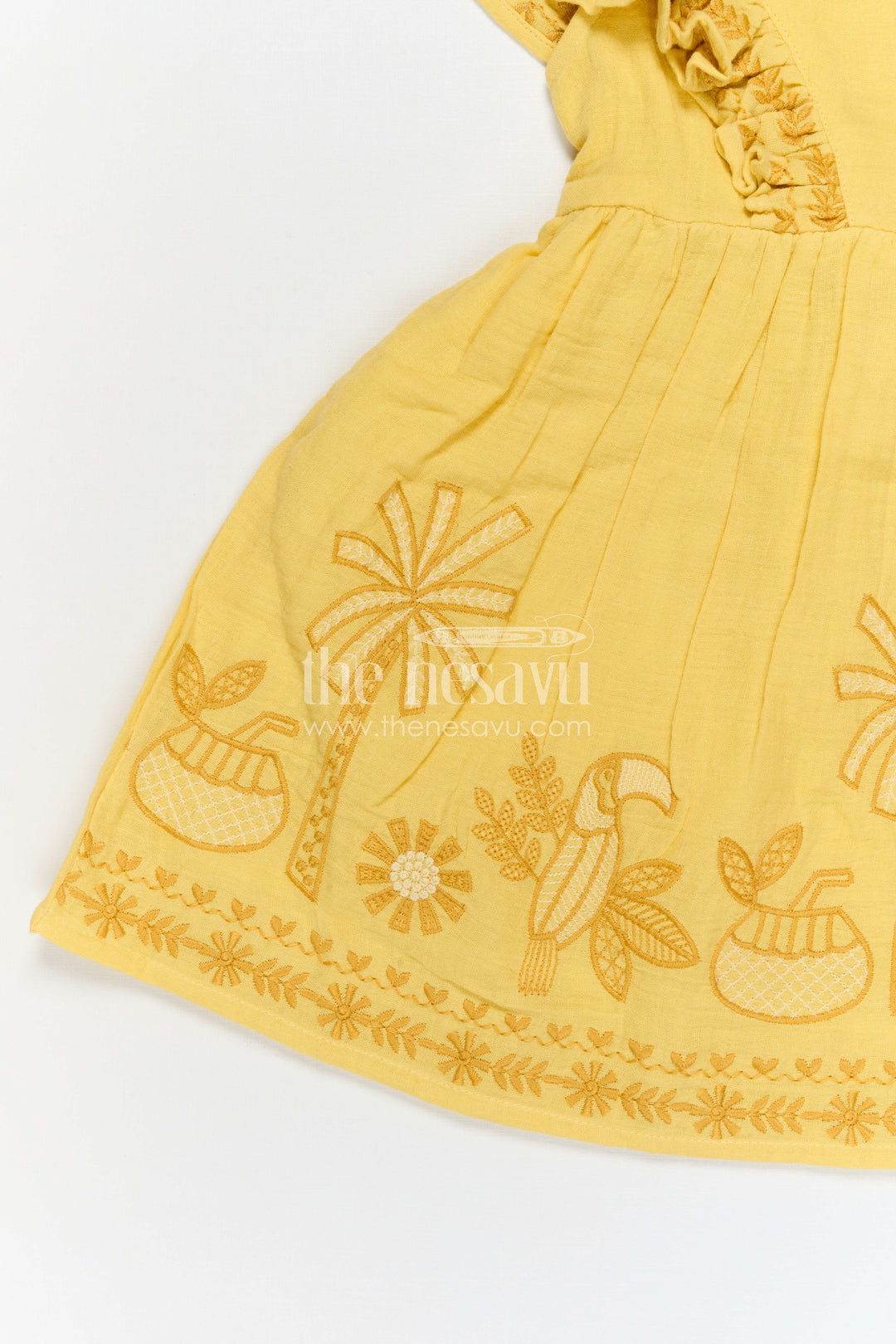 The Nesavu Girls Cotton Frock Girls Muslin Cotton Frock with Embroidered Border for Festive Gatherings and Family Occasions Nesavu Nesavu Girls Muslin Cotton Embroidered Frock For Festive Gatherings And Special Occasions