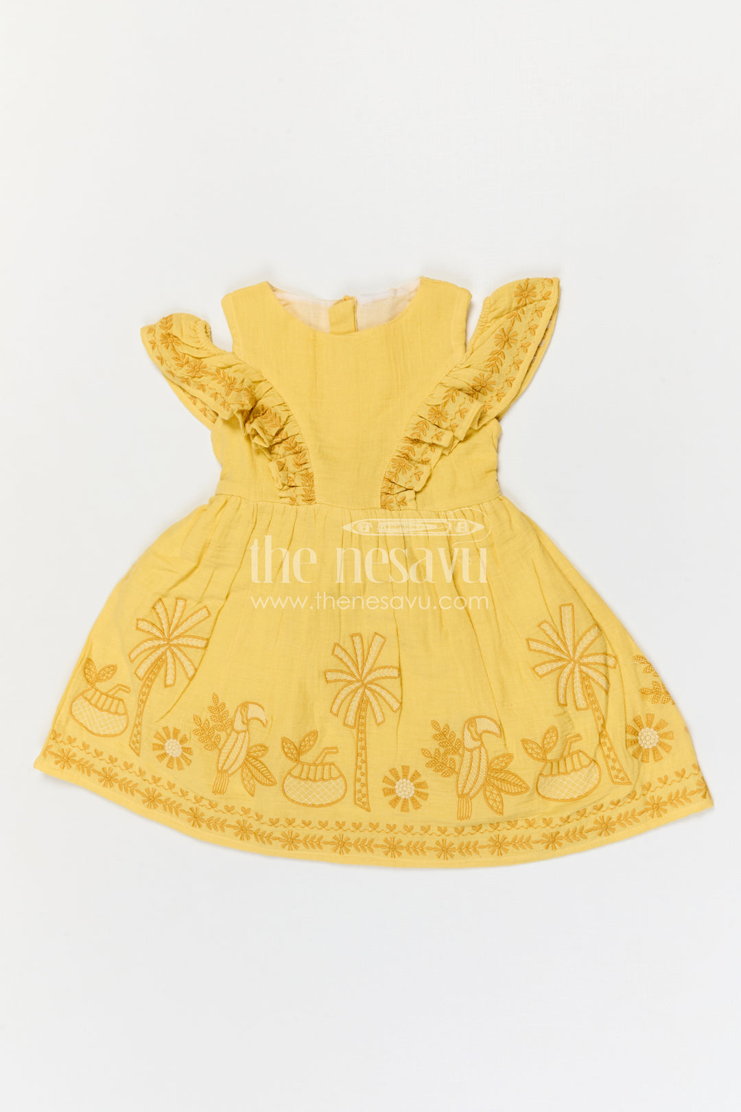 The Nesavu Girls Cotton Frock Girls Muslin Cotton Frock with Embroidered Border for Festive Gatherings and Family Occasions Nesavu Nesavu Girls Muslin Cotton Embroidered Frock For Festive Gatherings And Special Occasions