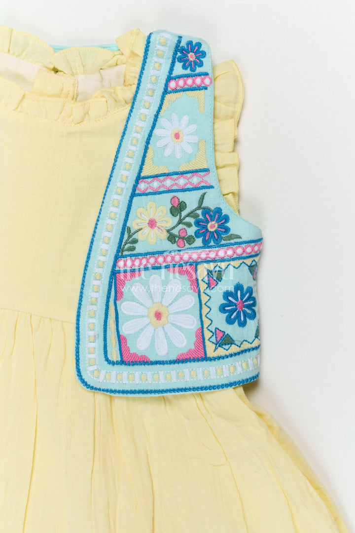 The Nesavu Girls Cotton Frock Girls Muslin Cotton Frock with Embroidered Jacket for Festive Outings and Celebrations Nesavu Nesavu Girls Muslin Cotton Frock With Embroidered Jacket For Festive Celebrations