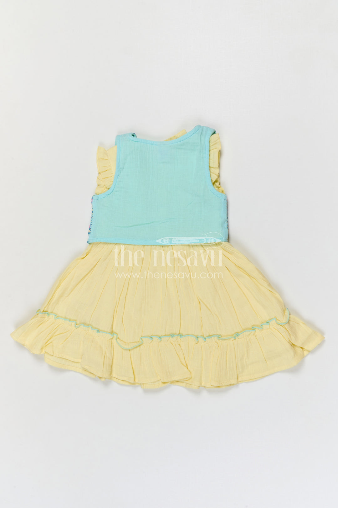 The Nesavu Girls Cotton Frock Girls Muslin Cotton Frock with Embroidered Jacket for Festive Outings and Celebrations Nesavu Nesavu Girls Muslin Cotton Frock With Embroidered Jacket For Festive Celebrations