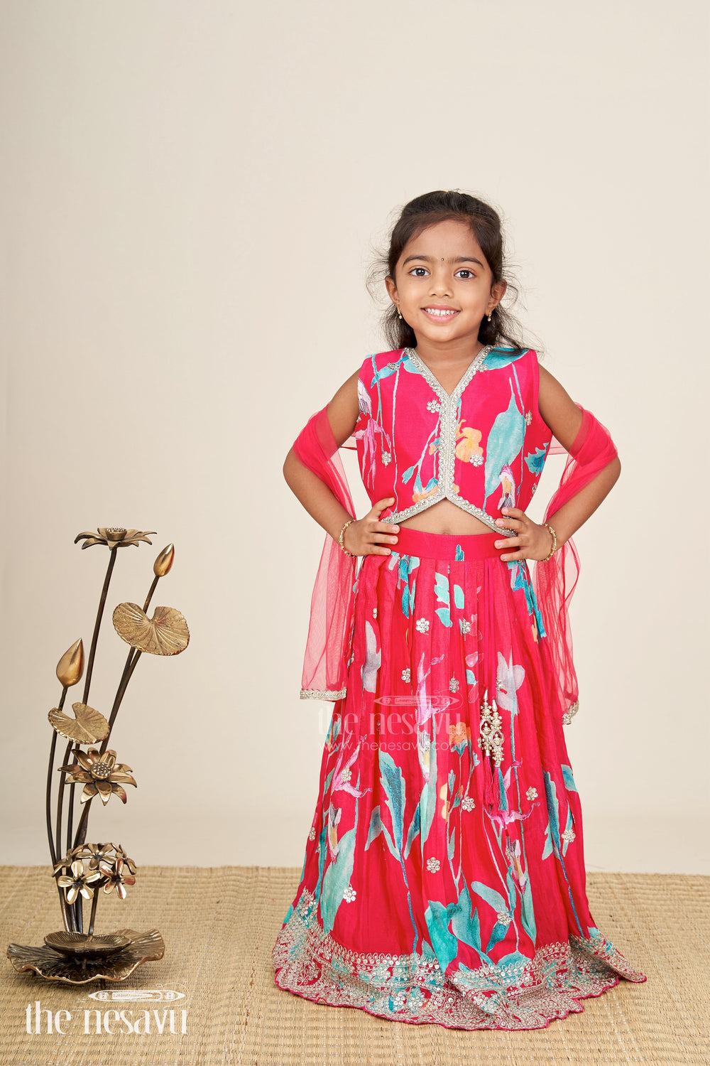 The Nesavu Girls Lehenga Choli Girls muslin lehenga choli set for weddings and festive occasions Nesavu Nesavu girls muslin silk lehenga choli floral digital print festive wear