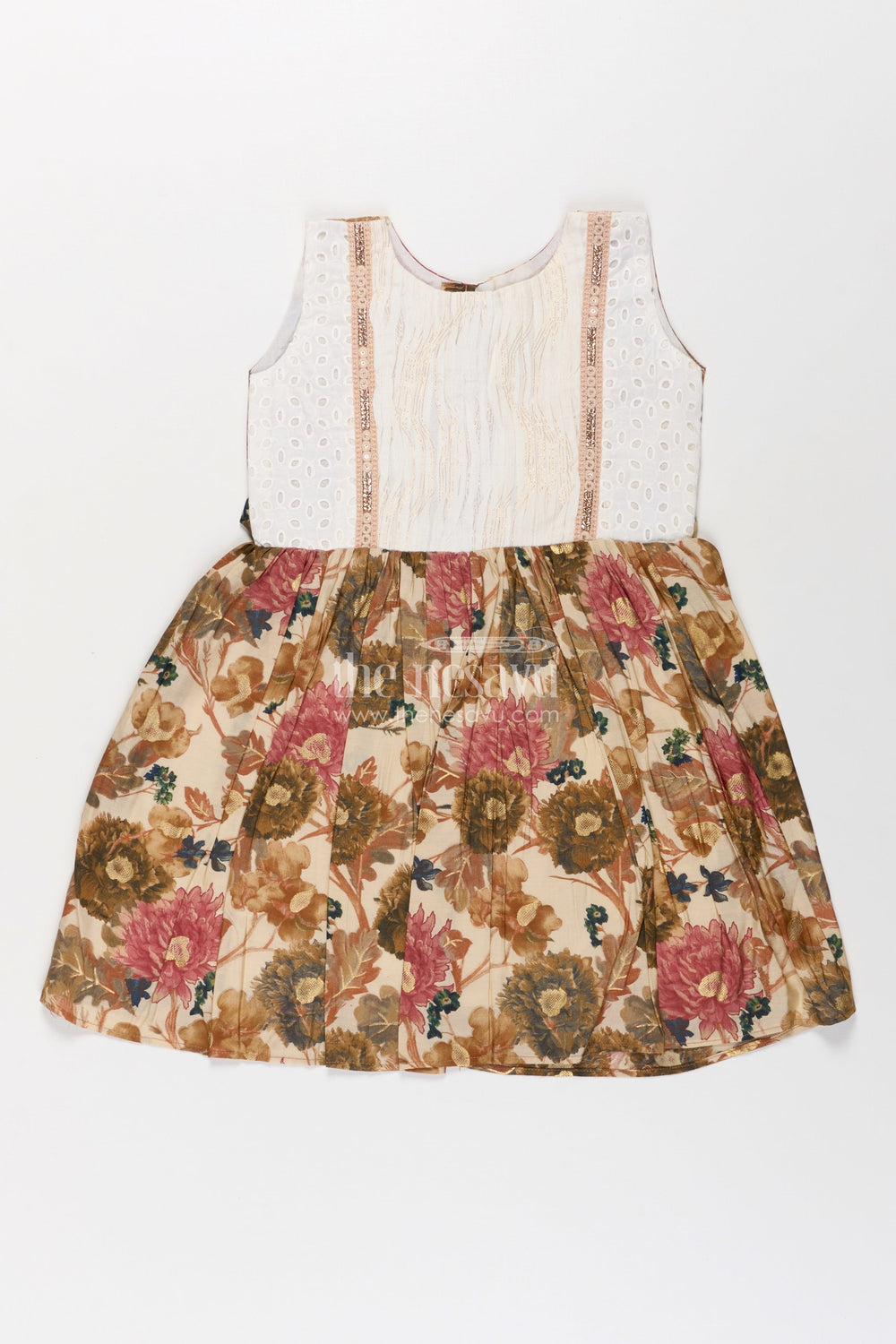 The Nesavu Girls Fancy Frock Girls Muslin Silk Fancy Frock with Gathered Floral Skirt and Pintuck Yoke in Fancy Frock Ka Design Style Nesavu Girls fancy frock ka design Muslin Silk Floral Print Skirt Pintuck Yoke | The Nesavu