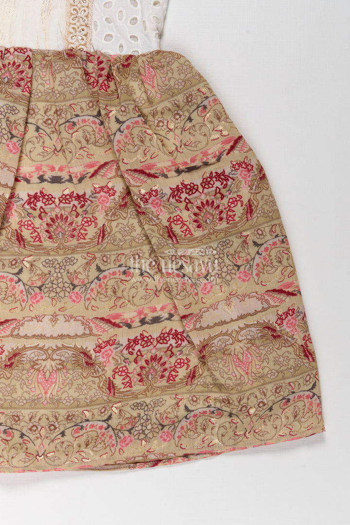 The Nesavu Girls Fancy Frock Girls Muslin Silk Frock with Heritage Floral Motifs and Eyelet Yoke in Green Color Frock Design Nesavu Girls green color frock design Muslin Silk Floral Motifs Embroidered Yoke | The Nesavu