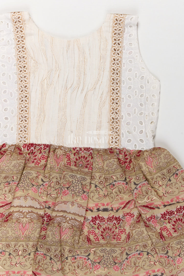The Nesavu Girls Fancy Frock Girls Muslin Silk Frock with Heritage Floral Motifs and Eyelet Yoke in Green Color Frock Design Nesavu Girls green color frock design Muslin Silk Floral Motifs Embroidered Yoke | The Nesavu