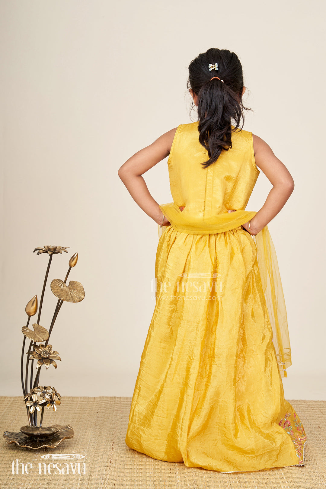 The Nesavu Girls Lehenga Choli Girls mustard yellow lehenga choli for weddings and festive celebrations Nesavu Nesavu girls embroidered lehenga choli mustard yellow weddings festivals