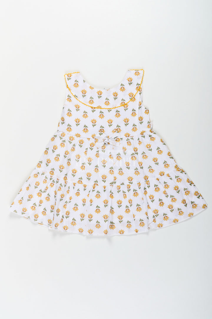 The Nesavu Baby Cotton Frocks Girls New Modern Frock in Pure Cotton with Floral Prints and Peter Pan Collar Nesavu 16 (1Y) / Yellow BFJ743A-16 Nesavu Girls New Modern Frock Pure Cotton Floral Prints Peter Pan Collar