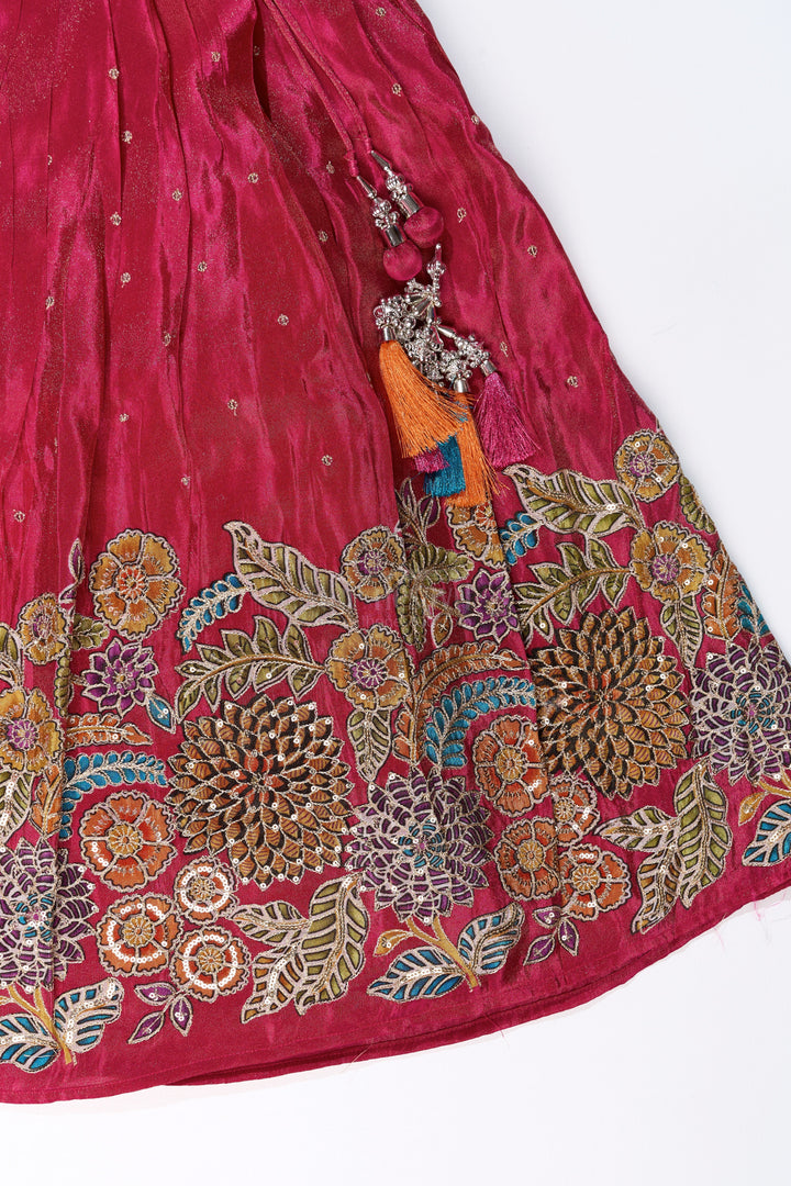 The Nesavu Girls Lehenga Choli Girls New Trendy Lehenga in Magenta with Intricate Threadwork and Mirror Embellishments Nesavu Girls Trendy Magenta Lehenga Set Embroidered Choli Mirror Work | The Nesavu