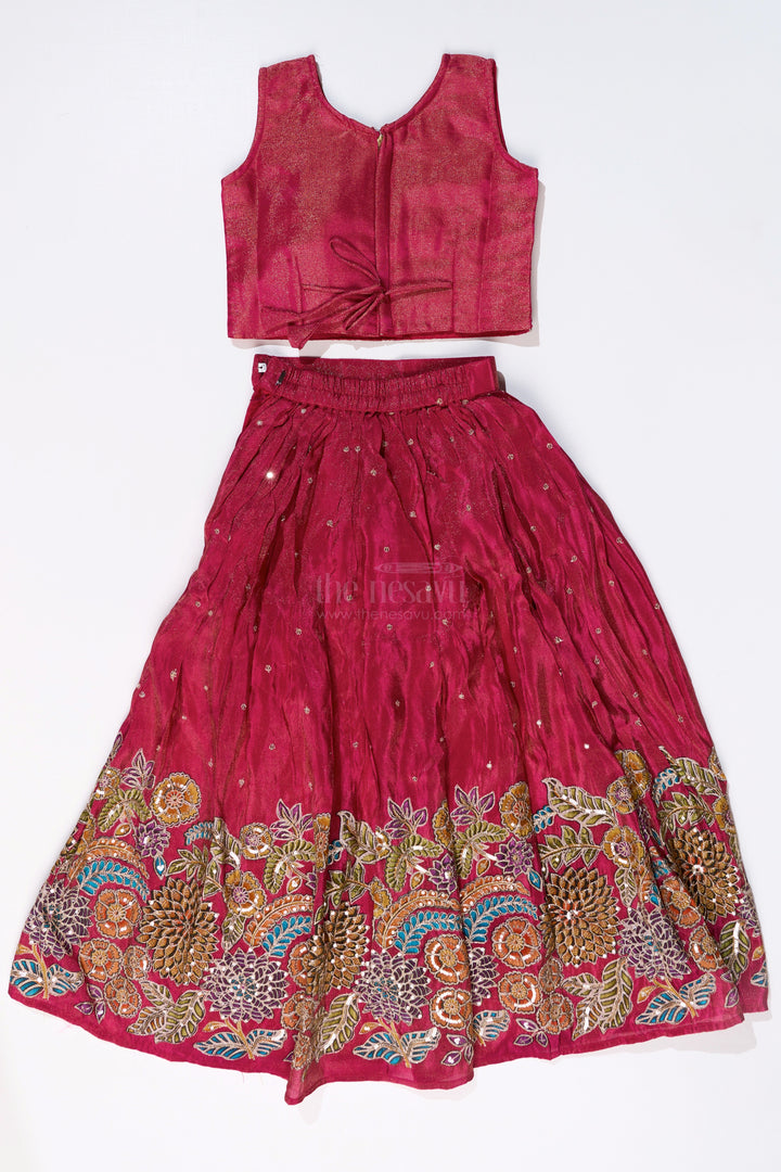 The Nesavu Girls Lehenga Choli Girls New Trendy Lehenga in Magenta with Intricate Threadwork and Mirror Embellishments Nesavu Nesavu Girls Trendy Magenta Lehenga Set Embroidered Choli Mirror Work