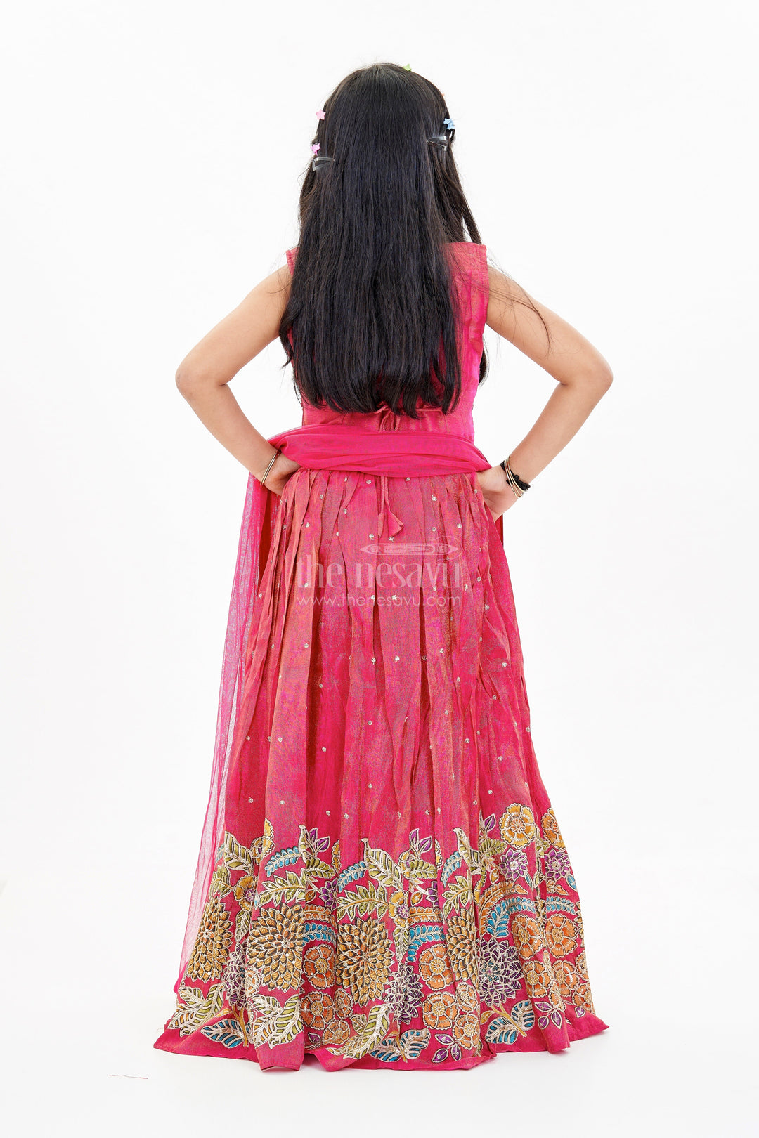 The Nesavu Girls Lehenga Choli Girls New Trendy Lehenga in Magenta with Intricate Threadwork and Mirror Embellishments Nesavu Nesavu Girls Trendy Magenta Lehenga Set Embroidered Choli Mirror Work