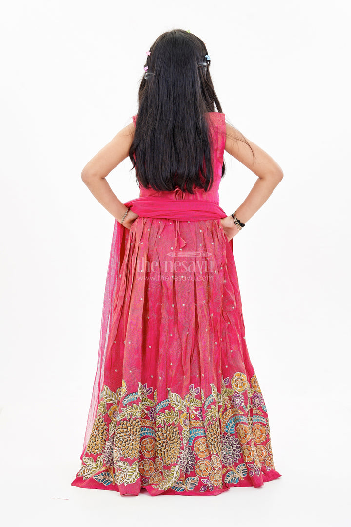 The Nesavu Girls Lehenga Choli Girls New Trendy Lehenga in Magenta with Intricate Threadwork and Mirror Embellishments Nesavu Nesavu Girls Trendy Magenta Lehenga Set Embroidered Choli Mirror Work