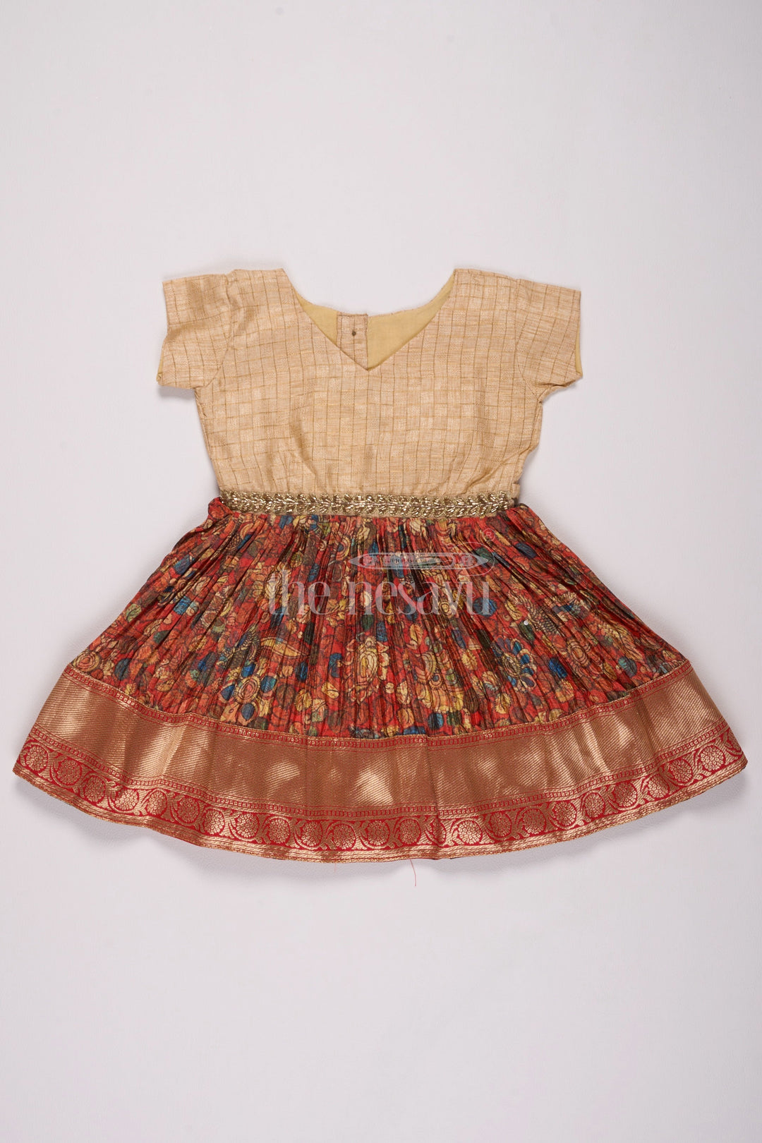 The Nesavu Silk Frock Girls Off-White and Maroon Silk Frock Type Suit with Embroidered Details Nesavu 16 (1Y) / Multicolor SF942A-16 Nesavu Girls Off-White Maroon Silk Frock Suit Floral Pleats Zari Detailing