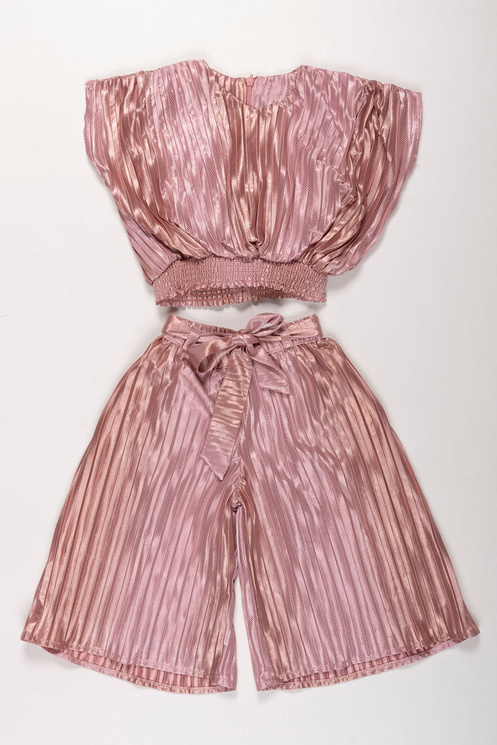 The Nesavu Girls Sharara / Plazo Set Girls Onion Pink Satin Palazzo Cord Set - Elegance Meets Comfort Nesavu 18 (2Y) / Pink / Satin GPS279A-18 Chic Palazzo Set for Girls | Trendy Top and Pant Suit | The Nesavu