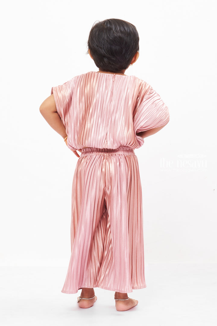 The Nesavu Girls Sharara / Plazo Set Girls Onion Pink Satin Palazzo Cord Set - Elegance Meets Comfort Nesavu Chic Palazzo Set for Girls | Trendy Top and Pant Suit | The Nesavu