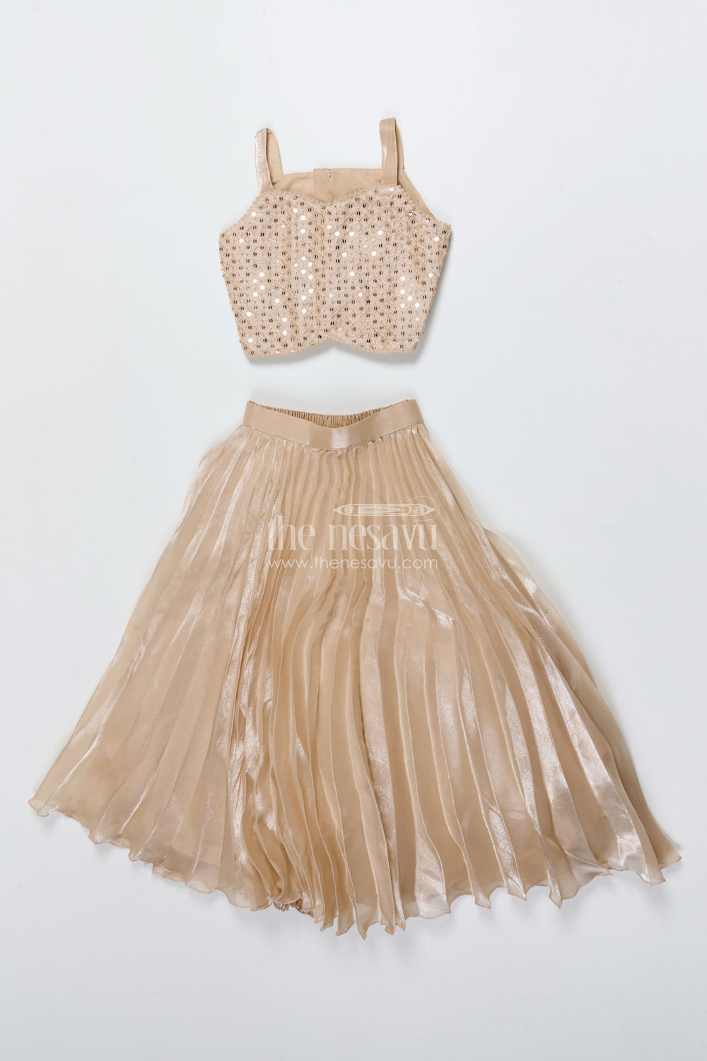 The Nesavu Girls Fancy Lehenga Girls Organza Lehenga with Embroidered Jacket for Birthday and Cultural Events Nesavu 22 (4Y) / Cream GL845B-22 Nesavu girls organza lehenga embroidered jacket birthdays cultural performances