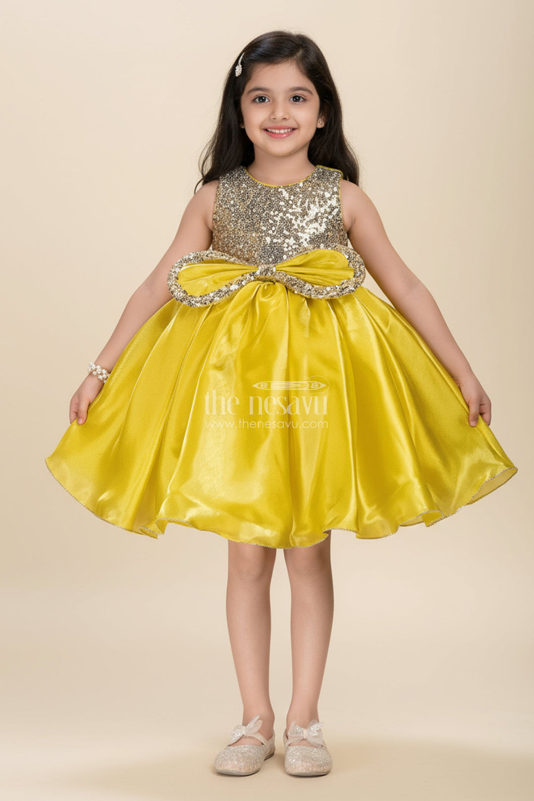 The Nesavu Girls Fancy Party Frock Girls Organza Party Frock for Birthdays and School Stage Performances Nesavu 16 (1Y) / Yellow PF239A-16 Nesavu girls organza frock sequin yoke birthday parties school performances