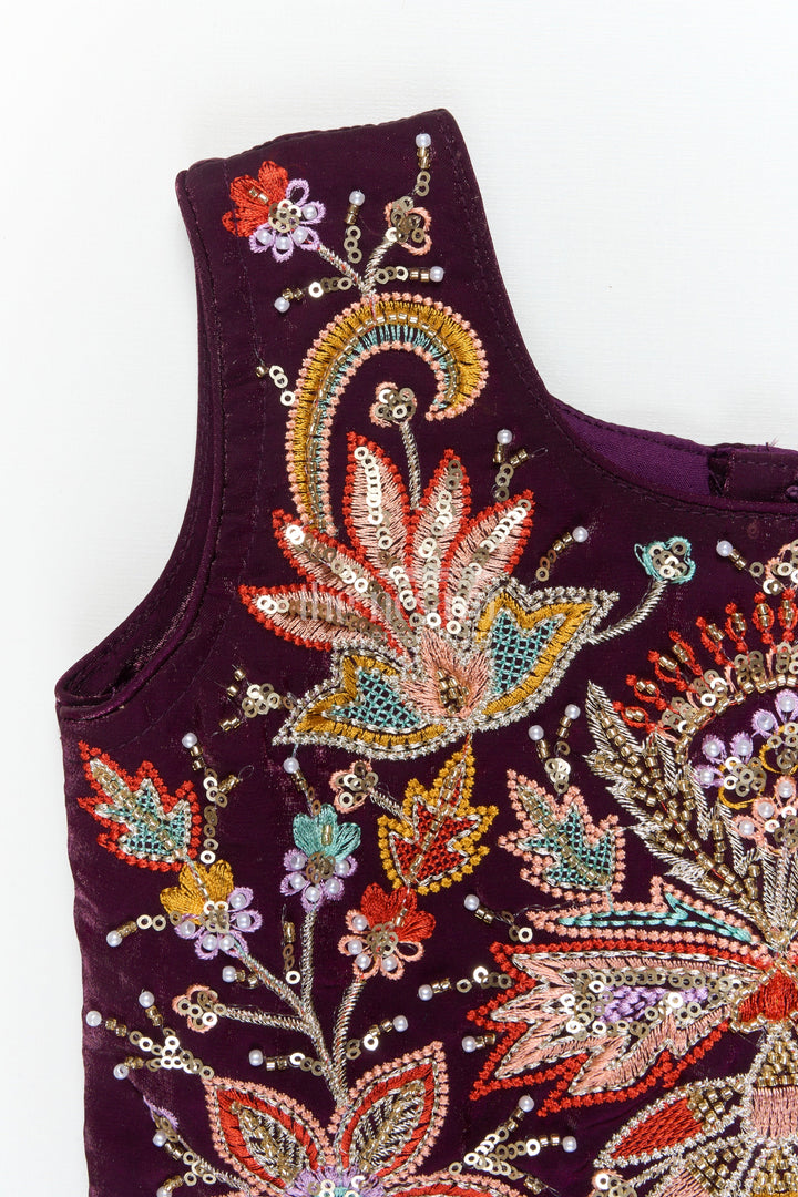 The Nesavu Girls Sharara / Plazo Set Girls Organza Plazo Set with Sequin Blouse for Receptions and Party Wear Nesavu Nesavu girls organza plazo set with floral embroidered blouse and dupatta for party and reception wear