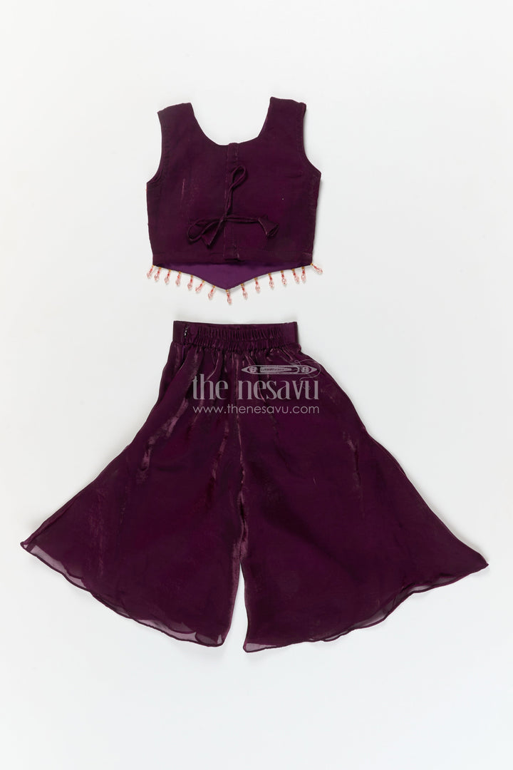 The Nesavu Girls Sharara / Plazo Set Girls Organza Plazo Set with Sequin Blouse for Receptions and Party Wear Nesavu Nesavu girls organza plazo set with floral embroidered blouse and dupatta for party and reception wear