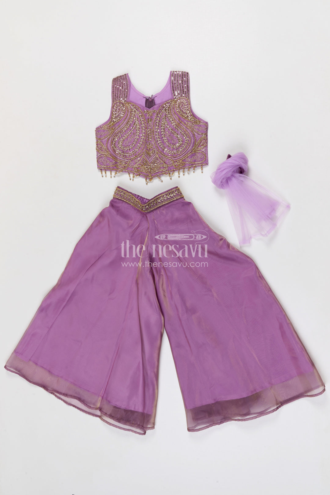 The Nesavu Girls Sharara / Plazo Set Girls Organza Sharara Set for Wedding Celebrations Nesavu Nesavu Girls Glaze Organza Sharara Set With Designer Embroidery For Weddings And Festive Occasions