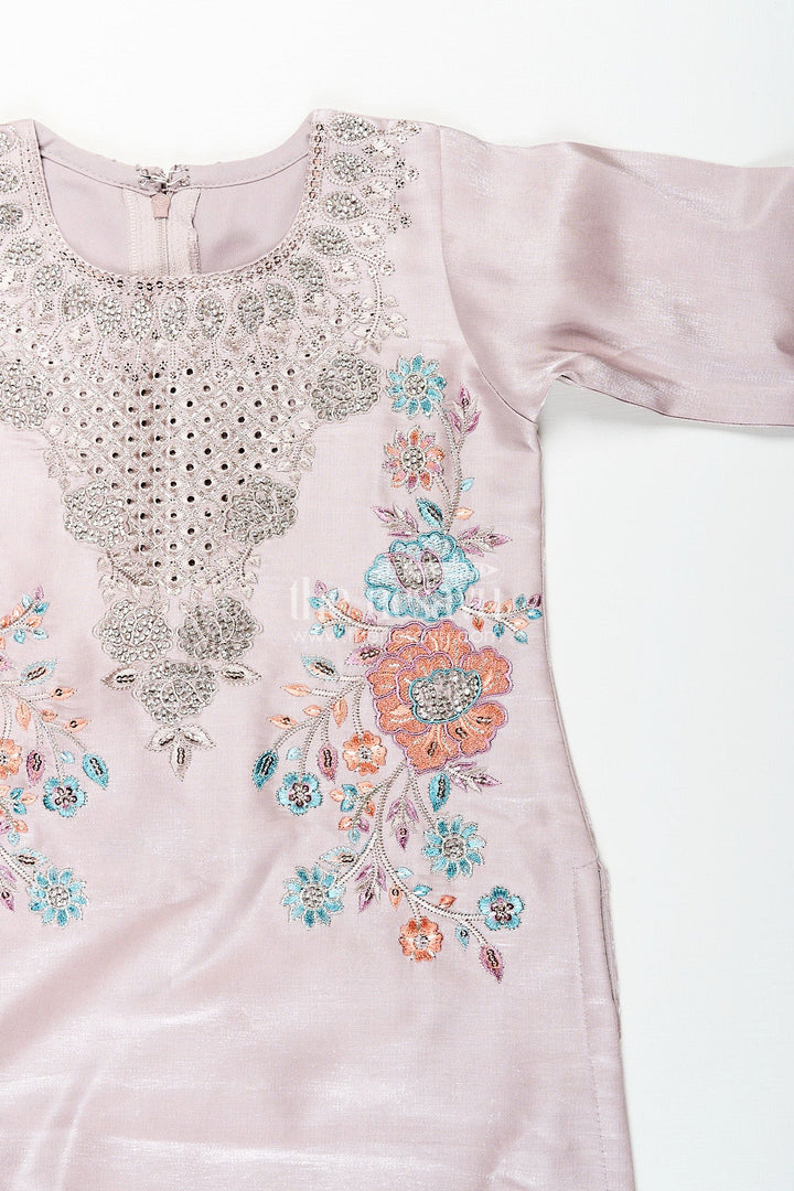 The Nesavu Girls Sharara / Plazo Set Girls organza sharara set with heavy thread embroidery for weddings Nesavu Nesavu organza blend sharara set for girls with heavy thread embroidery and festive shimmer